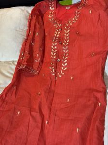 Elegant peach /Reddish Kurta With freebie