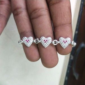 Pure Silver PinkCZ❤️Stone Adjustable Hand Bracelet
