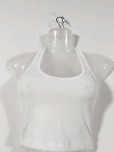 H&amp;M White Halter Neck Top