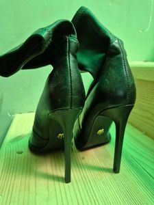 Black Leather Stiletto Sock Booties
