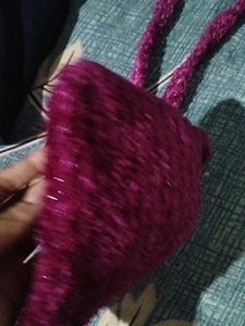 Dark pink Fuzzy knitted Handbag handmade