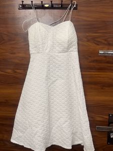 White Textured Fit & Flare Dress Padded