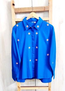 Blue Floral Embroidered Shirt size-44-46
