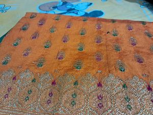 Banarasi Saree, Orange &amp; Green Body, Zari Work