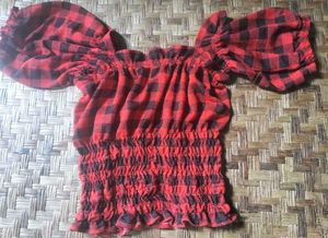 Red Plaid Flannel Crop Top