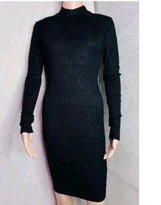 Jet Black Ribbed Sweater Dress