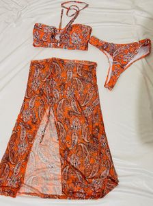 Abstract Printed Plunging Neck Swimwear Bikini Set