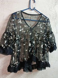 Partywear See-through Floral Sheer Cropped Top