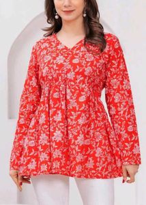 Cotton Floral Red Top