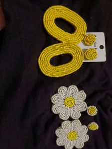 Beed Earrings Yellow And White Combo