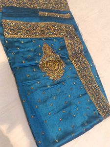 Teal Blue Embellished Saree