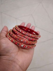 Set of Red &amp; Gold Beaded Bangles