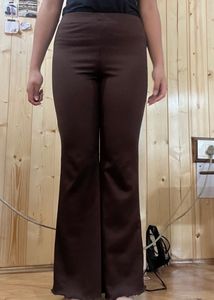 Brown Ribbed Flared Pants