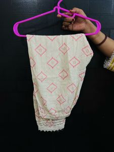 Floral White and pink A line kurta set