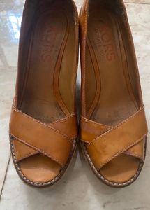 Michael Kors Tan Peep-Toe Wedges