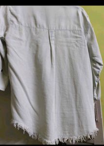 Frayed Hem Denim Button-Up Shirt