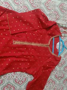 Biba Red &amp; Gold Embellished Kurta