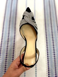Sling back Black Heel With Embellishment