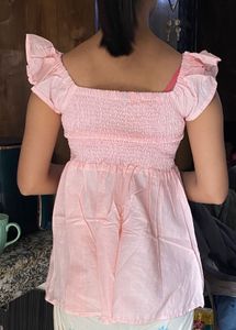 Cute Pink Ruffle Sleeve Top