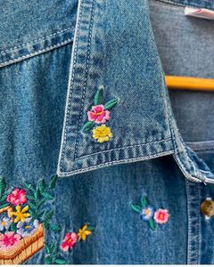 Flower Embroidered Denim Shirt (Vintage)