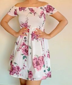 Off Shoulder Floral Printed Dress
