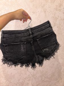 Black Frayed Denim Shorts