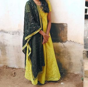 Lime Green Anarkali Dress