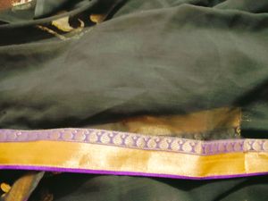 Black Golden Lace Saree With Jari Thread Flower