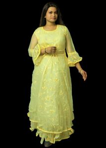 Yellow Embroidered Maxi Dress For Girl 8-15 Year
