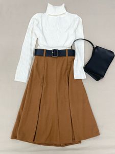 Korean Brown Midi Skirt For Winter