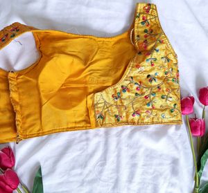 Ethnic Crop Top / Blouse - Golden With Embroidery