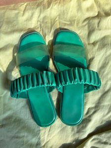 Green Ruched Slide Sandals
