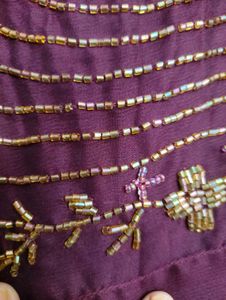 Wine Colour Kurtha With Gold Beads Hand embroidere