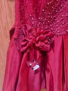 Red floral Embroidery patry frock