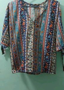 Boho Print V-Neck Top