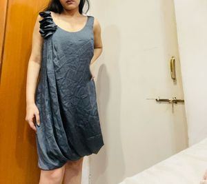 H&M Grey Satin Ruffle Dress