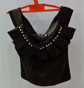 Chic Black Pearl Bow Top