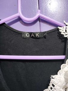 OAK Black Tank Top with Floral Applique