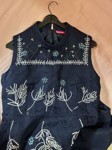 Navy Embellished Sleeveless Dress