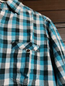 Mufti Men Teal green &amp; White Checkered Shirt