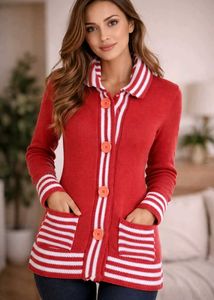 Red Striped Knit Cardigan (soft woolen)