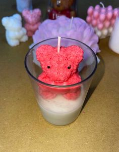 Red Teddy Glass Candle