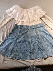 Lace net &amp; Denim frock