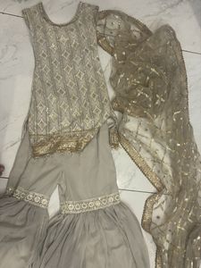 Elegant Grey &amp; Gold Sharara Suit