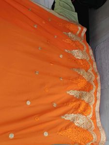 Orange Embroidered Saree