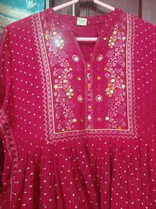 Pink Embroidered Anarkali Kurti