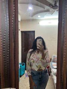 Cream Colour Floral Print Crop Top