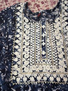 Blue &amp; White Printed Kurta