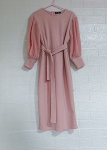 Pink Bodycon Dress With Puffy Sleeves