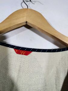 Cream And Navy Blue Embroidered Kurta (Women&#39;s)